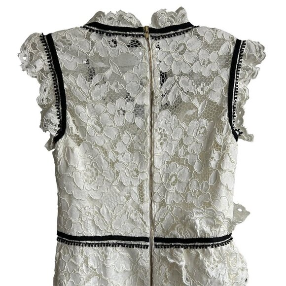 SELF-PORTRAIT Black and White Tiered Ruffled Lace Midi Dress US 4 - Picture 5 of 10